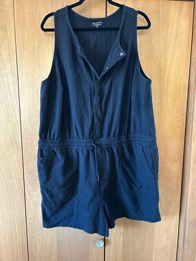 Athleta Black Sleeveless Cotton Drawstring Romper
